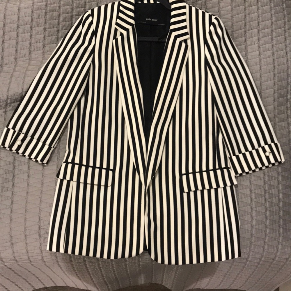 Zara black and white stripe blazer